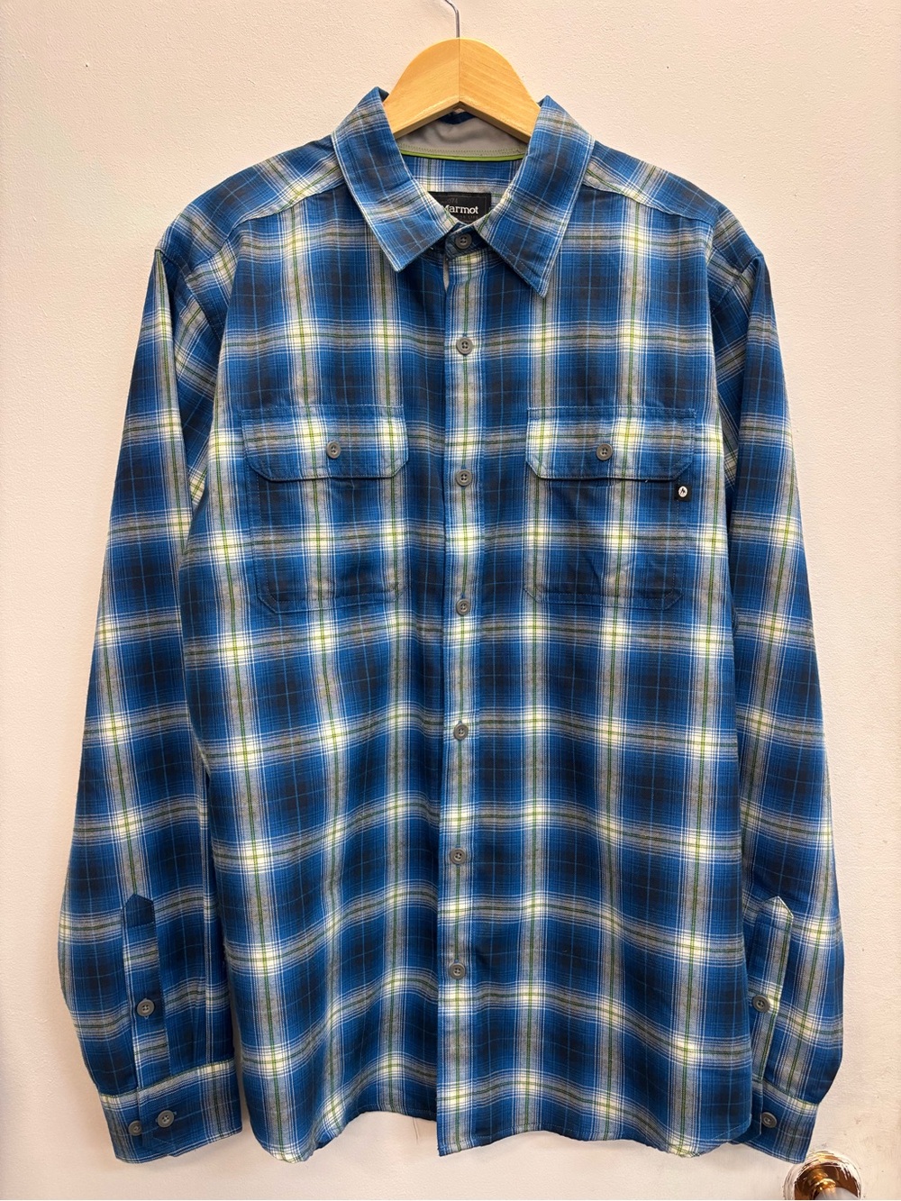 Marmot Men’s Blue Plaid Long-Sleeve Casual Button-Up Shirt Large Gorpcore